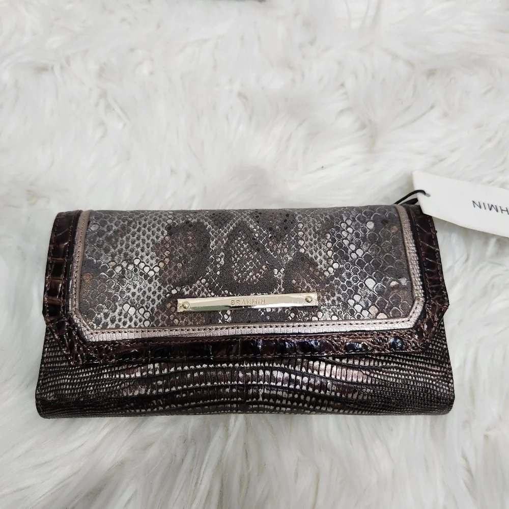 🖤▪️BRAHMIN▪️ TAUPE Tempera PRISCILLA Croc Satchel  Python Patchwork + Wallet